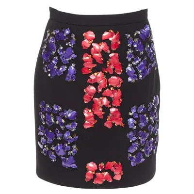 Pre-owned Peter Pilotto Virgin Wool Red Purple Mother Of Pearl Embellished Skirt Uk10 M