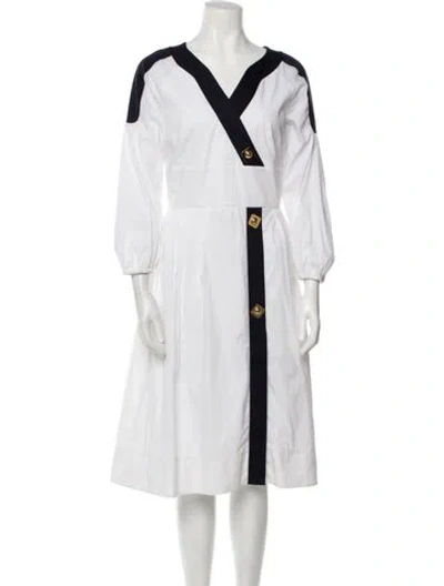 Pre-owned Peter Pilotto V-neck Midi Length Dress In White