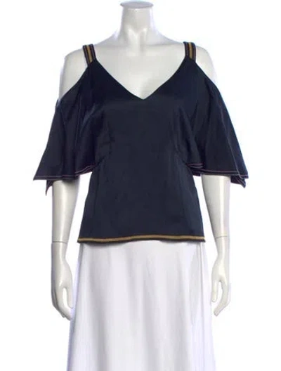Pre-owned Peter Pilotto V-neck Short Sleeve Top In Blue