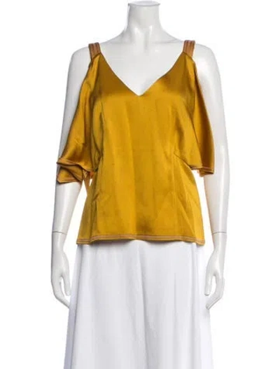 Pre-owned Peter Pilotto V-neck Short Sleeve Top In Yellow