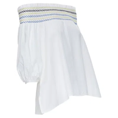 Peter Pilotto White Cotton Ethnic Embroidery Off Shoulder Puff Sleeve Top Uk6