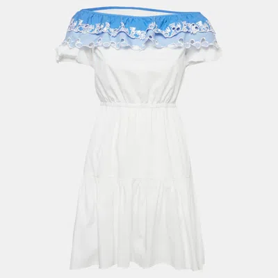Peter Pilotto White Embroidered Cotton Pallas Mini Dress In Multi