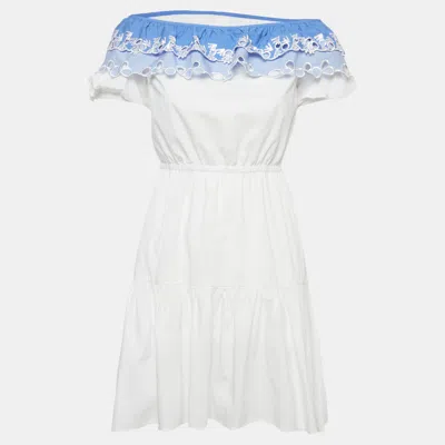 Pre-owned Peter Pilotto White Embroidered Cotton Pallas Mini Dress S