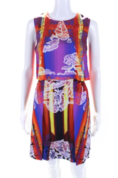 Peter Pilotto Womens Abstract Peplum Sheath Dress Red Orange Pink Yellow In Multi