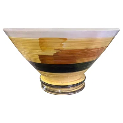 Pre-owned Peter Shire Exp Signed Hand Painted Modern Large Ceramic Pottery Bowl In Brown