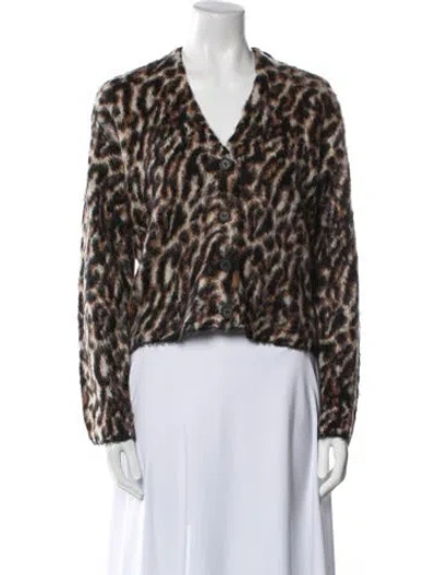 Pre-owned Peter Som Animal Print V-neck Sweater In Brown