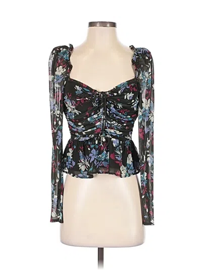 Pre-owned Peter Som Collective Long Sleeve Top Black Sweetheart Neckline Tops