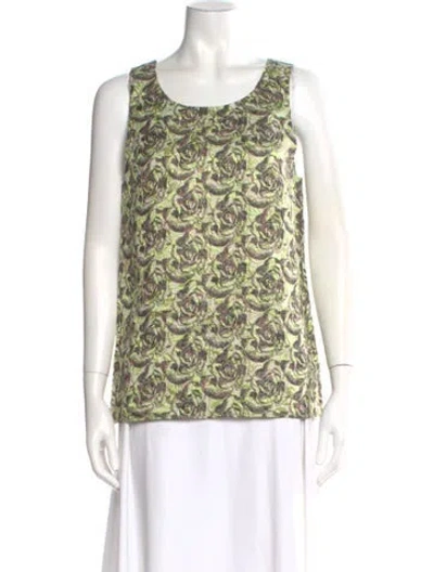 Pre-owned Peter Som Floral Print Crew Neck Top In Green