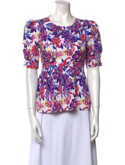 Pre-owned Peter Som Floral Print Crew Neck T-shirt In Purple