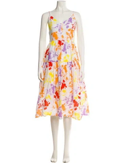 Pre-owned Peter Som Floral Print Knee-length Dress In White
