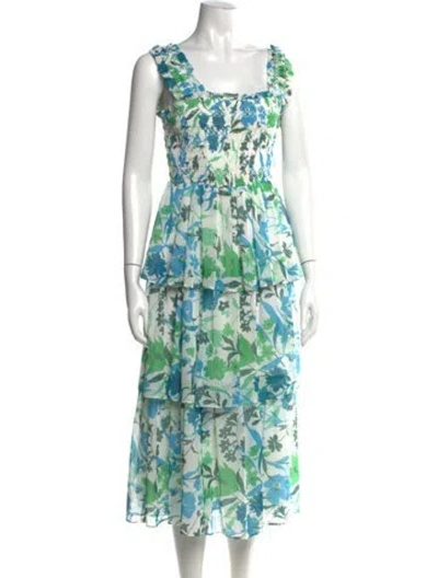 Pre-owned Peter Som Floral Print Midi Length Dress In Green