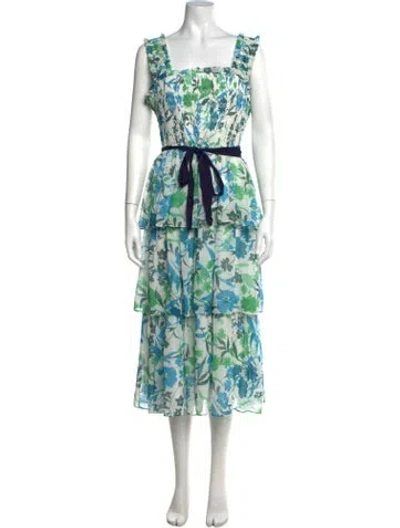 Pre-owned Peter Som Floral Print Midi Length Dress In Green