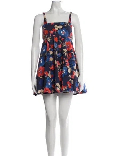 Pre-owned Peter Som Floral Print Mini Dress In Blue