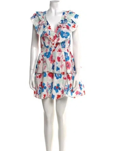 Pre-owned Peter Som Floral Print Mini Dress In White
