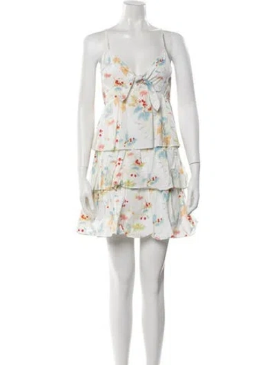 Pre-owned Peter Som Floral Print Mini Dress In White
