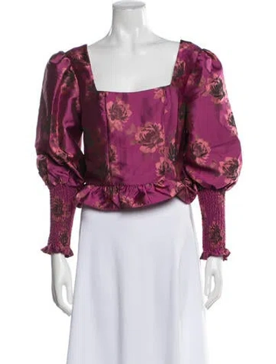 Pre-owned Peter Som Floral Print Square Neckline Blouse In Pink
