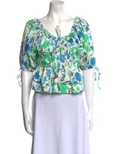 Pre-owned Peter Som Floral Print V-neck Crop Top In Green