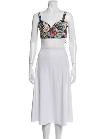 Pre-owned Peter Som Floral Print V-neck Crop Top In Green