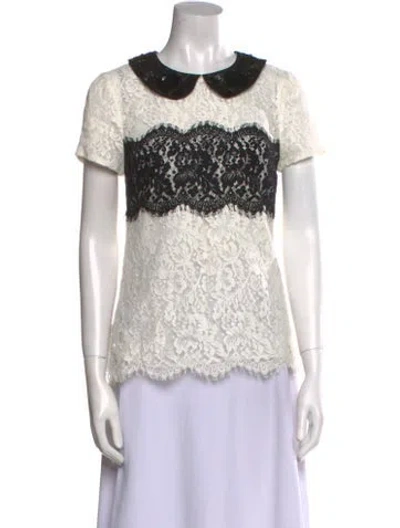 Pre-owned Peter Som Lace Pattern Crew Neck Top In Multi