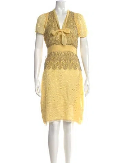Pre-owned Peter Som Lace Pattern Knee-length Dress In Yellow
