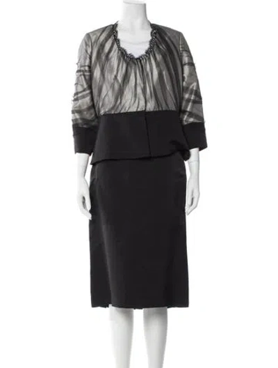 Pre-owned Peter Som Mesh Accents Skirt Set W/ Tags In Black