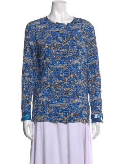 Pre-owned Peter Som Patterned Crew Neck Blouse In Blue