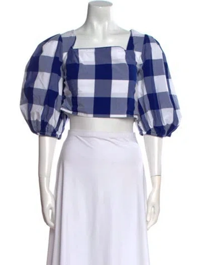 Pre-owned Peter Som Plaid Print Square Neckline Crop Top In Blue