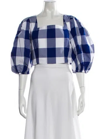 Pre-owned Peter Som Plaid Print Square Neckline Crop Top In Blue