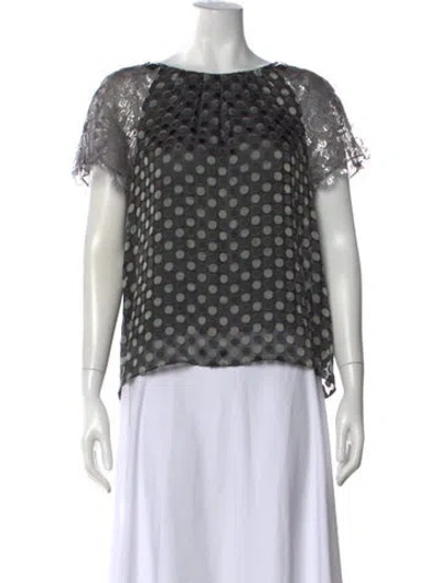 Pre-owned Peter Som Polka Dot Print Crew Neck Blouse In Black