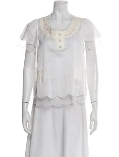 Pre-owned Peter Som Printed Crew Neck Blouse In White