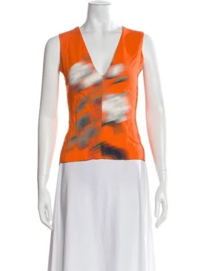 Pre-owned Peter Som Printed V-neck Top In Orange