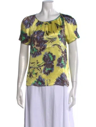 Pre-owned Peter Som Silk Floral Print Blouse In Yellow
