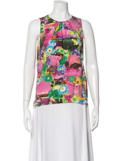 Pre-owned Peter Som Silk Floral Print Top In Pink