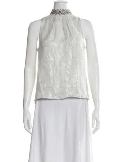 Pre-owned Peter Som Silk Printed Top In White