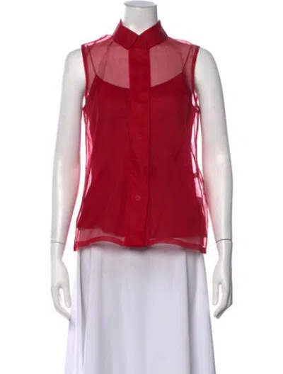 Pre-owned Peter Som Silk Sleeveless Button-up Top In Red
