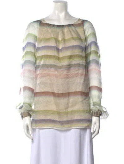 Pre-owned Peter Som Silk Striped Blouse In Green