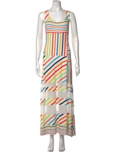 Pre-owned Peter Som Striped Long Dress In White