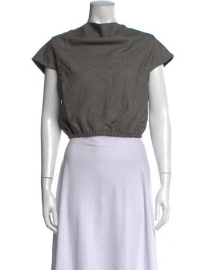 Pre-owned Peter Som Virgin Wool Mock Neck Crop Top In Neutrals
