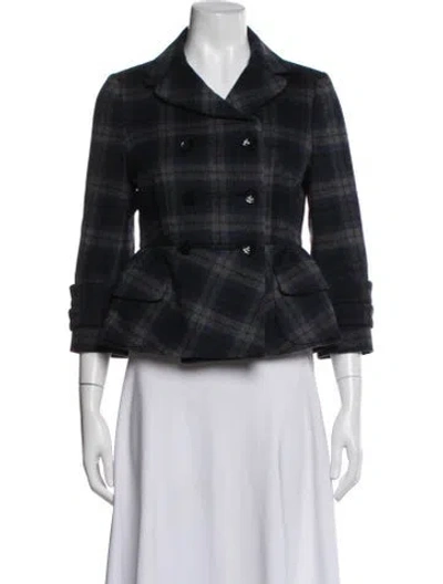 Pre-owned Peter Som Virgin Wool Plaid Print Blazer In Blue