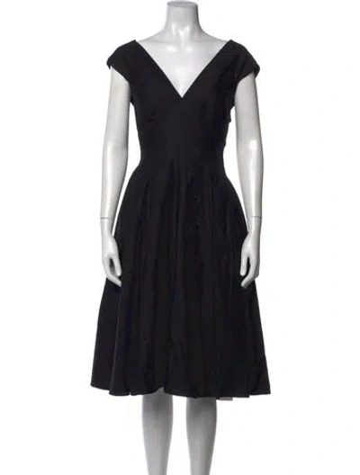 Pre-owned Peter Som V-neck Midi Length Dress In Black