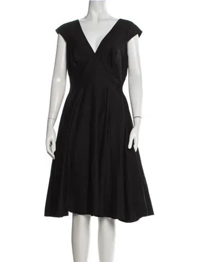 Pre-owned Peter Som V-neck Midi Length Dress In Black