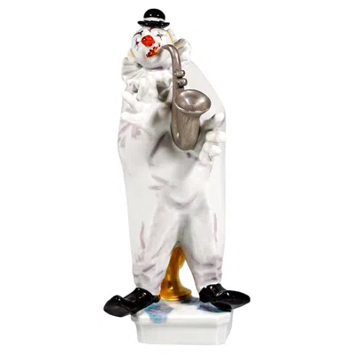 Pre-owned Peter Strang Meissen Figurine, Clown With Saxophone From The Clown Orchestra, P. Strang, 1990 In Gray