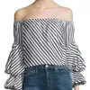 Petersyn Lilly Off Shoulder Striped Blouse In Grey/white In Gray