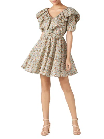 Petersyn Women's Luisa Floral Ruffle Puff Sleeve Fit & Flare Dress In Yellow