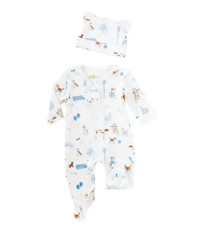 Petidoux Kids' Baby's Dog Onesie Footies In Pawprints In The Park In Multi