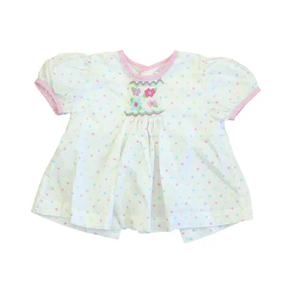 Pre-owned Petit Ami Kids' Girls White Multi Polka Dots Smocked Blouse