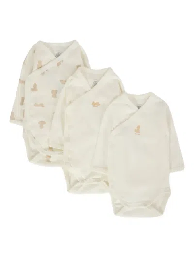 Petit Bateau Babies' Animal-print Cotton Bodies (pack Of Three) In Neutral