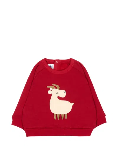 Petit Bateau Babies' Animal-patch Sweatshirt In Red