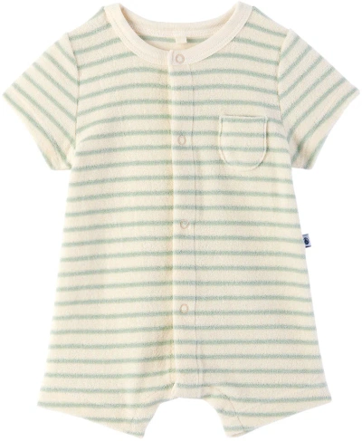 Petit Bateau Baby Beige & Green Stripe Bodysuit In 01 Avalanche/herbier