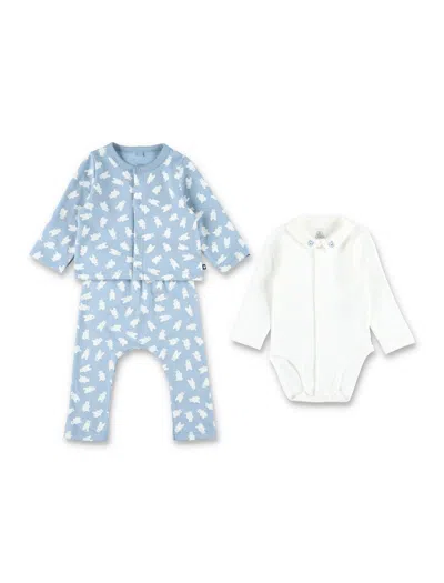 Petit Bateau Kids'  Baby Fleece Set With Bear Print And Embroidered Collar In Blue